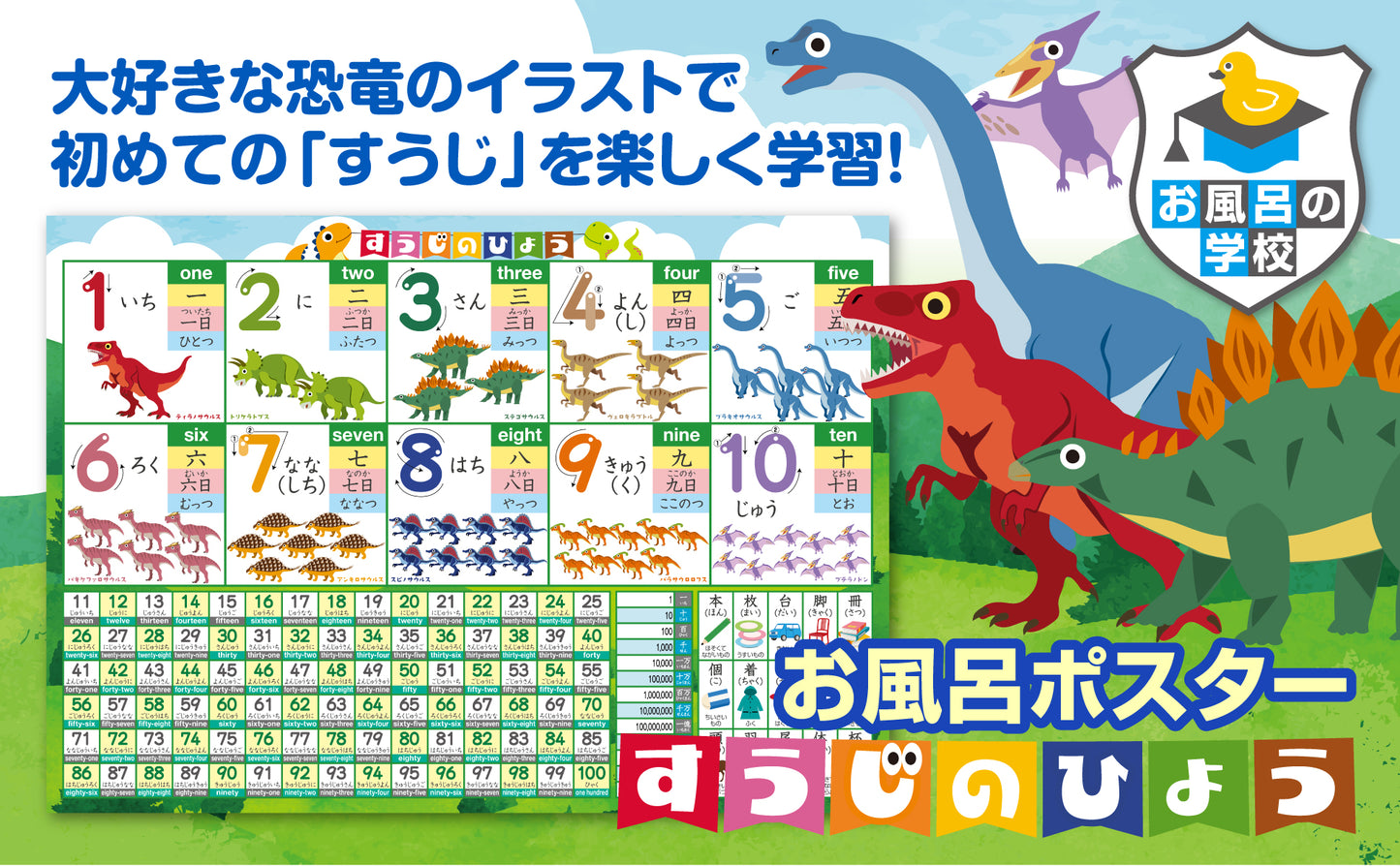 すうじのひょう 恐竜 お風呂ポスター