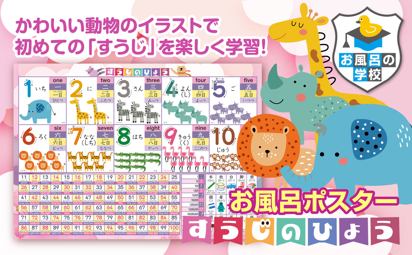 すうじのひょう 動物 お風呂ポスター