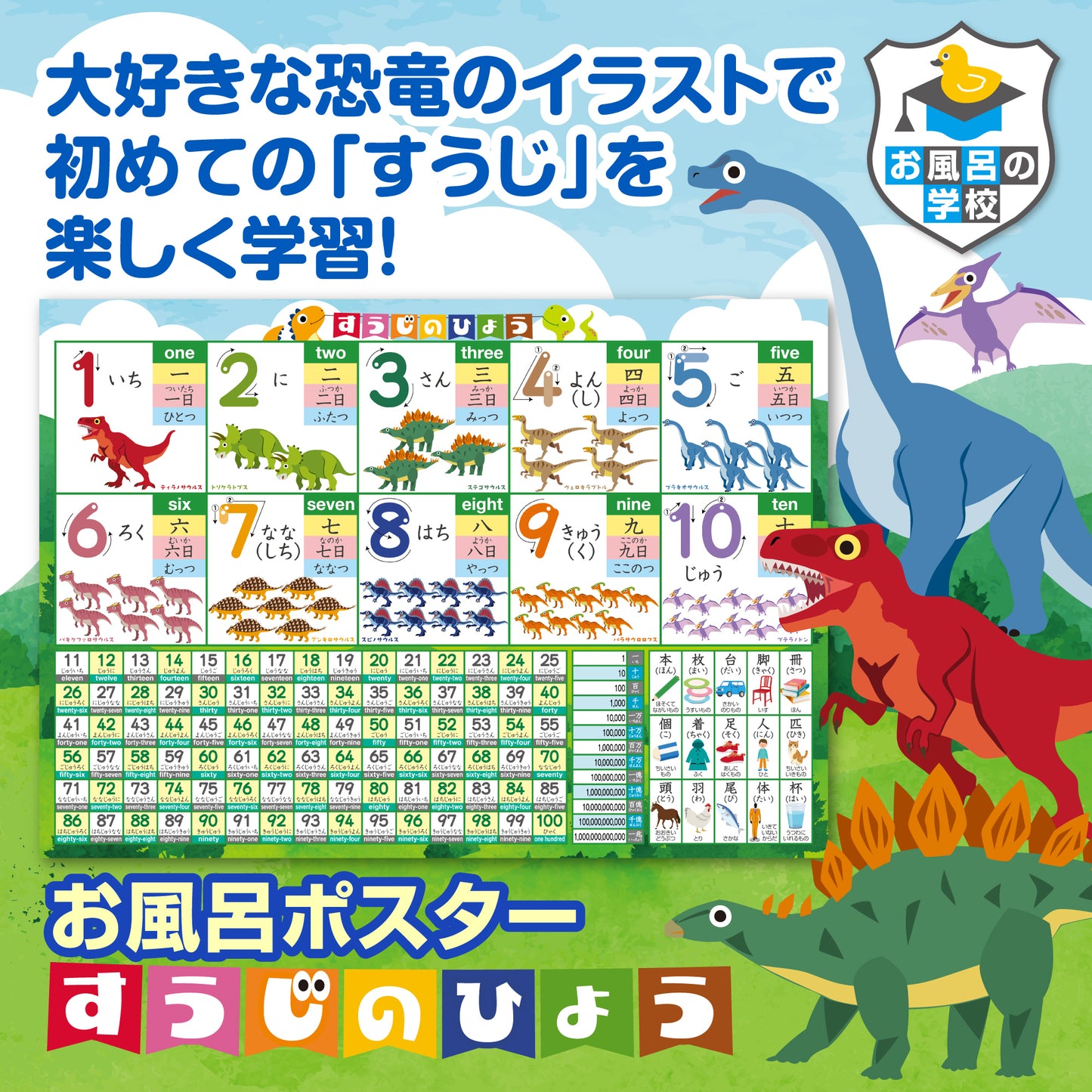 すうじのひょう 恐竜 お風呂ポスター