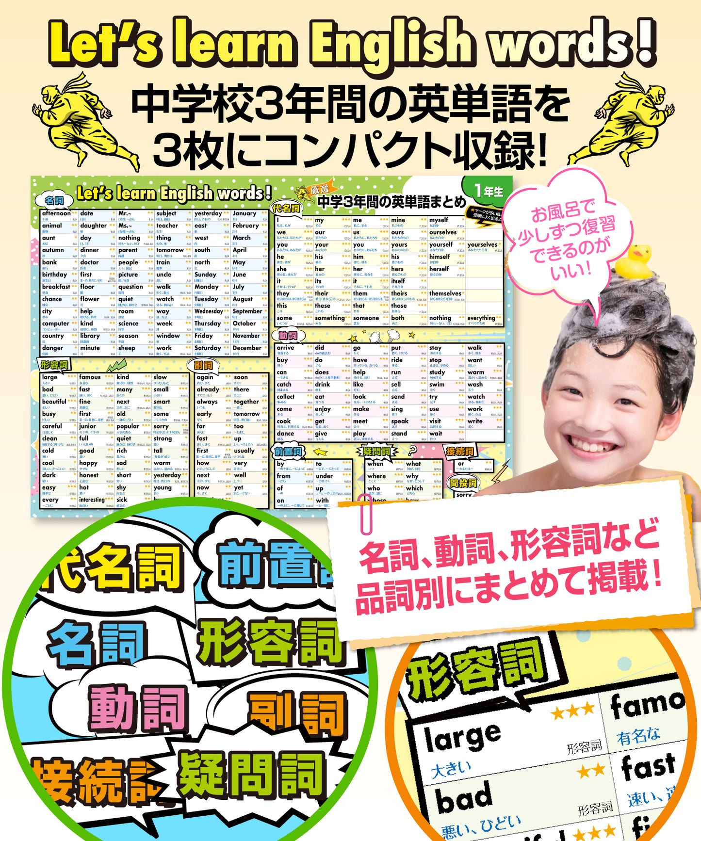 中学3年間の英単語まとめ お風呂ポスター 3枚セット