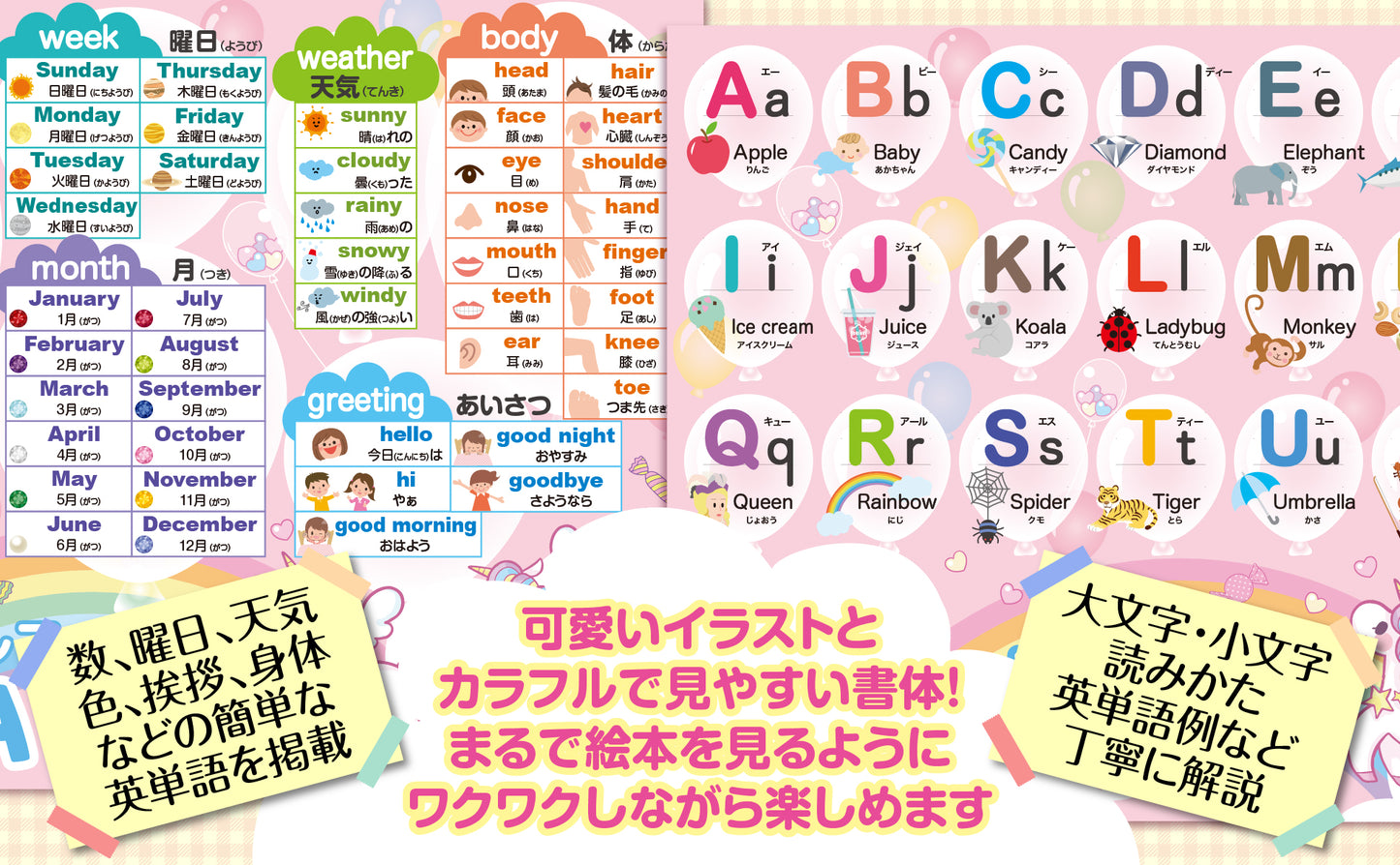 アルファベット表 お風呂ポスター 2枚セット ユニコーンデザイン