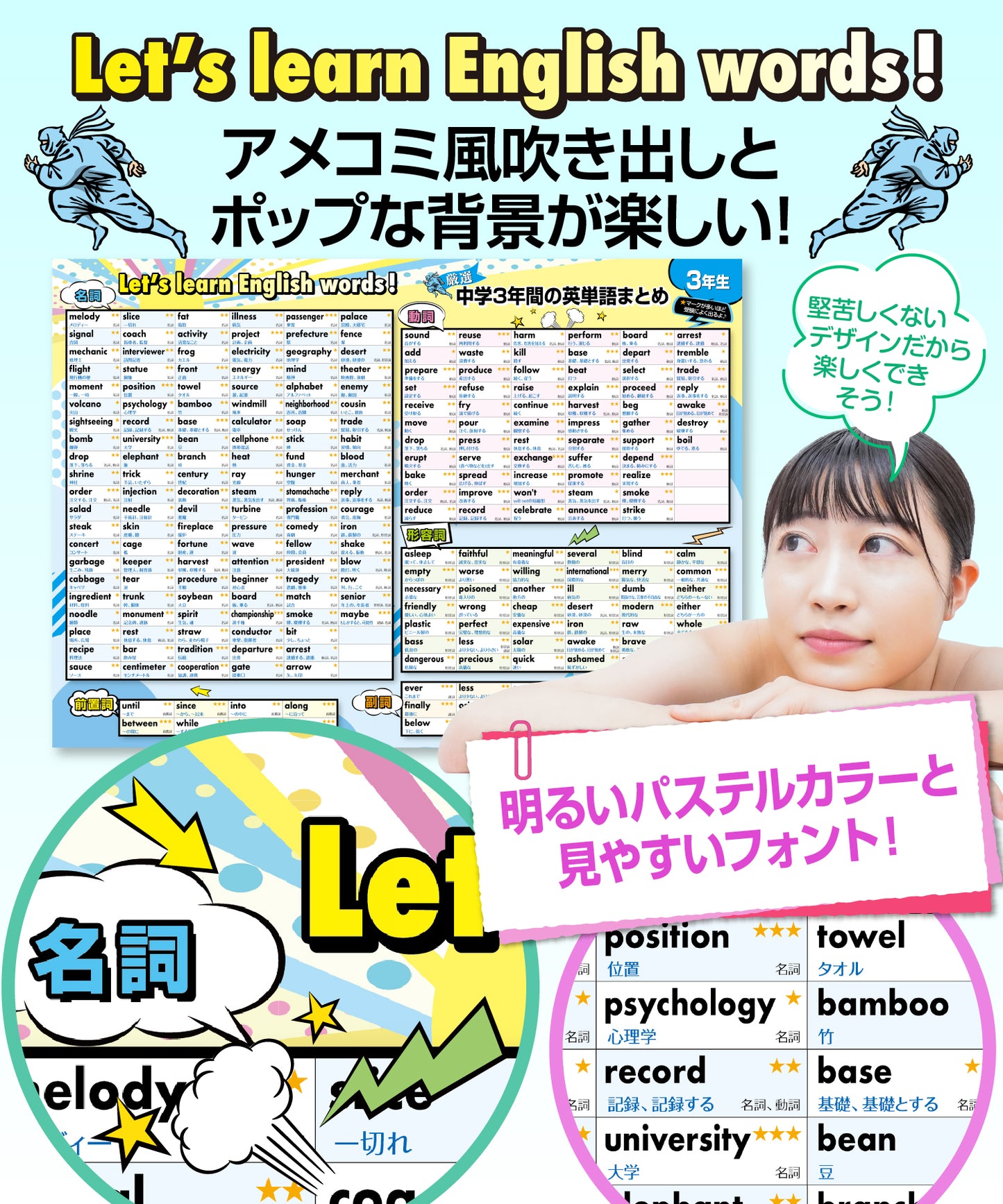 中学3年間の英単語まとめ お風呂ポスター 3枚セット