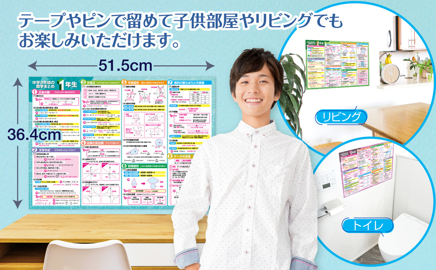 中学3年間の数学まとめ お風呂ポスター 3枚セット