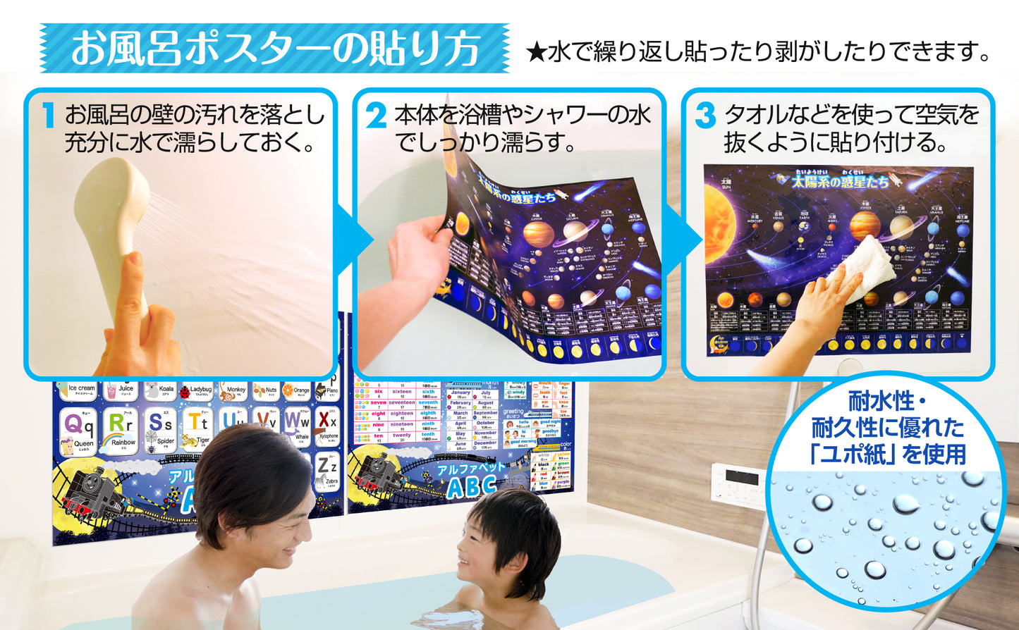 アルファベット表 お風呂ポスター 2枚セット 銀河鉄道デザイン