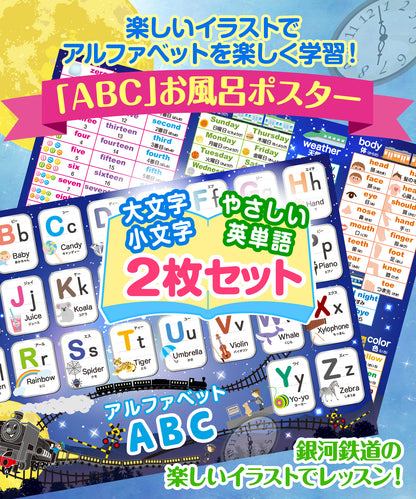 アルファベット表 お風呂ポスター 2枚セット 銀河鉄道デザイン