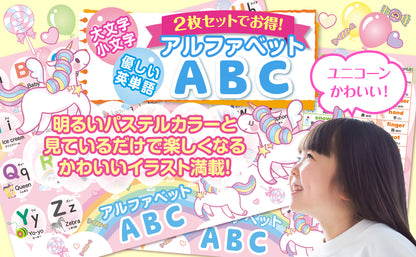 アルファベット表 お風呂ポスター 2枚セット ユニコーンデザイン