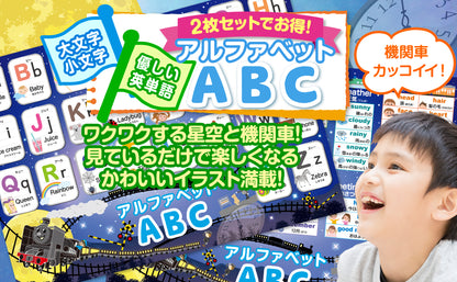 アルファベット表 お風呂ポスター 2枚セット 銀河鉄道デザイン