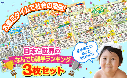 日本と世界の地理雑学 ランキング お風呂ポスター 3枚セット