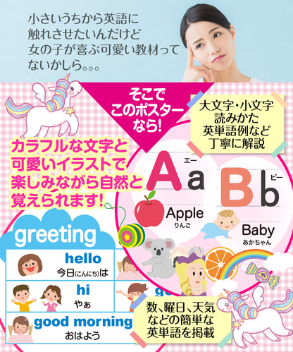 アルファベット表 お風呂ポスター 2枚セット ユニコーンデザイン