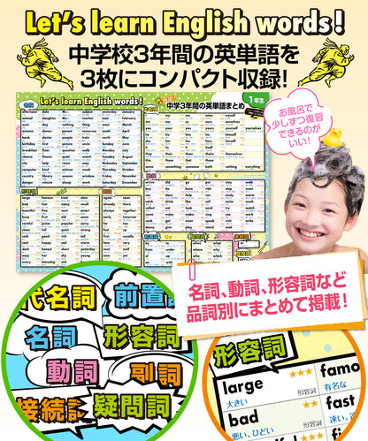 中学３年間の英単語まとめ お風呂ポスター 3枚セット