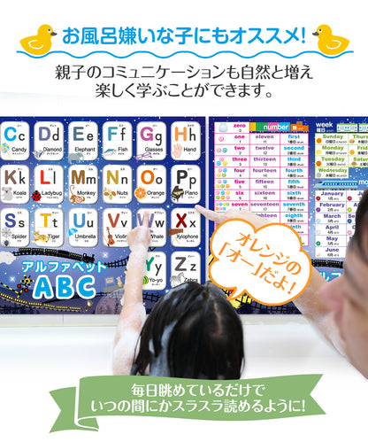 ひらがな&カタカナ&アルファベット お風呂ポスター 4枚セット 銀河鉄道デザイン