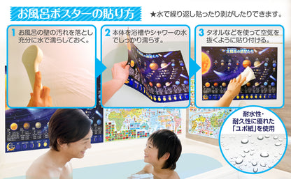 日本地図＆世界地図＆宇宙地図（太陽系）お風呂ポスター 3枚セット