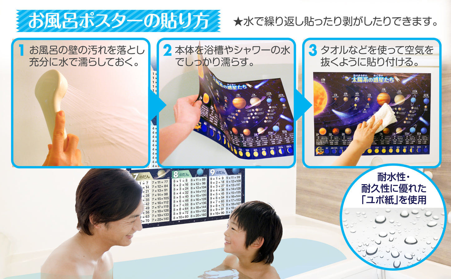 インド式かけ算表 1〜9の段 お風呂ポスター（宇宙デザイン）