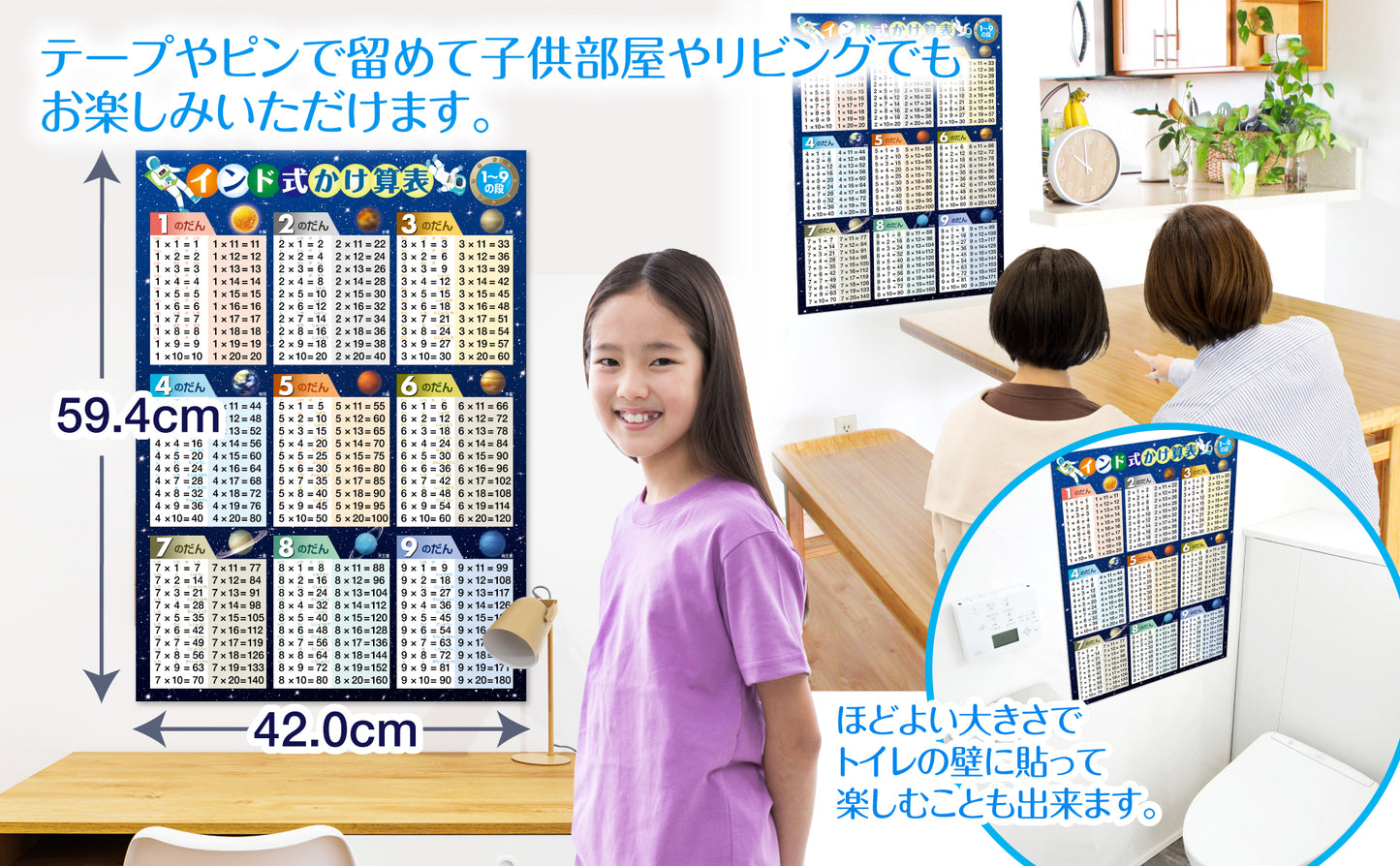 インド式かけ算表 1〜9の段 お風呂ポスター（宇宙デザイン）