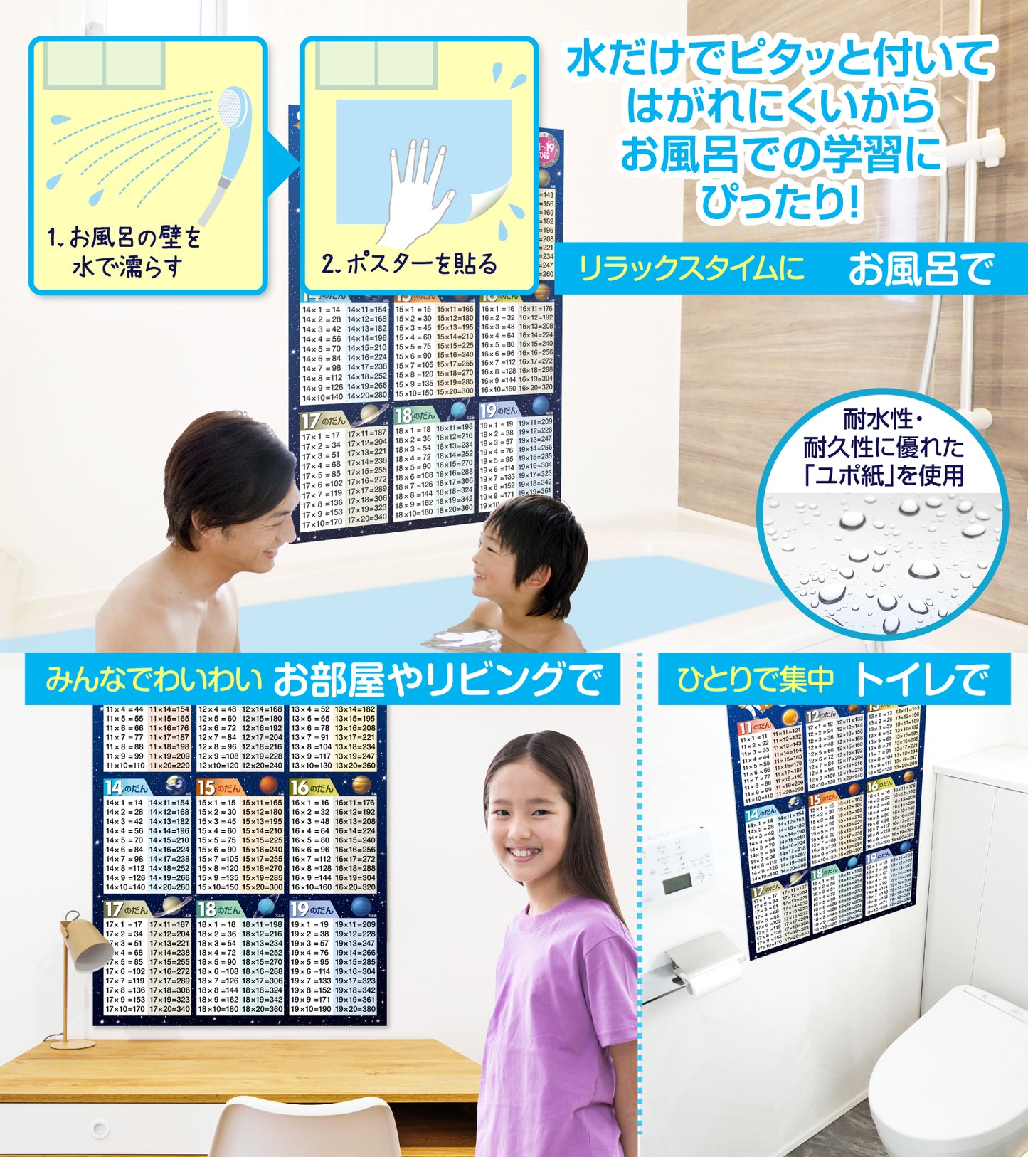 インド式かけ算表 11〜19の段 お風呂ポスター（宇宙デザイン）