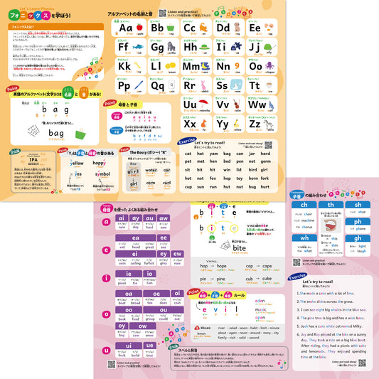 フォニックスを学ぼう お風呂ポスター 2枚セット 子供から大人まで 発音の基礎固めに